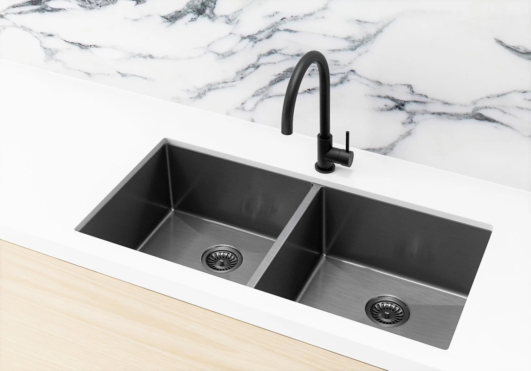 Lavello Kitchen Sink - Double Bowl 860 x 440 -  PVD Gunmetal Black - Image 3
