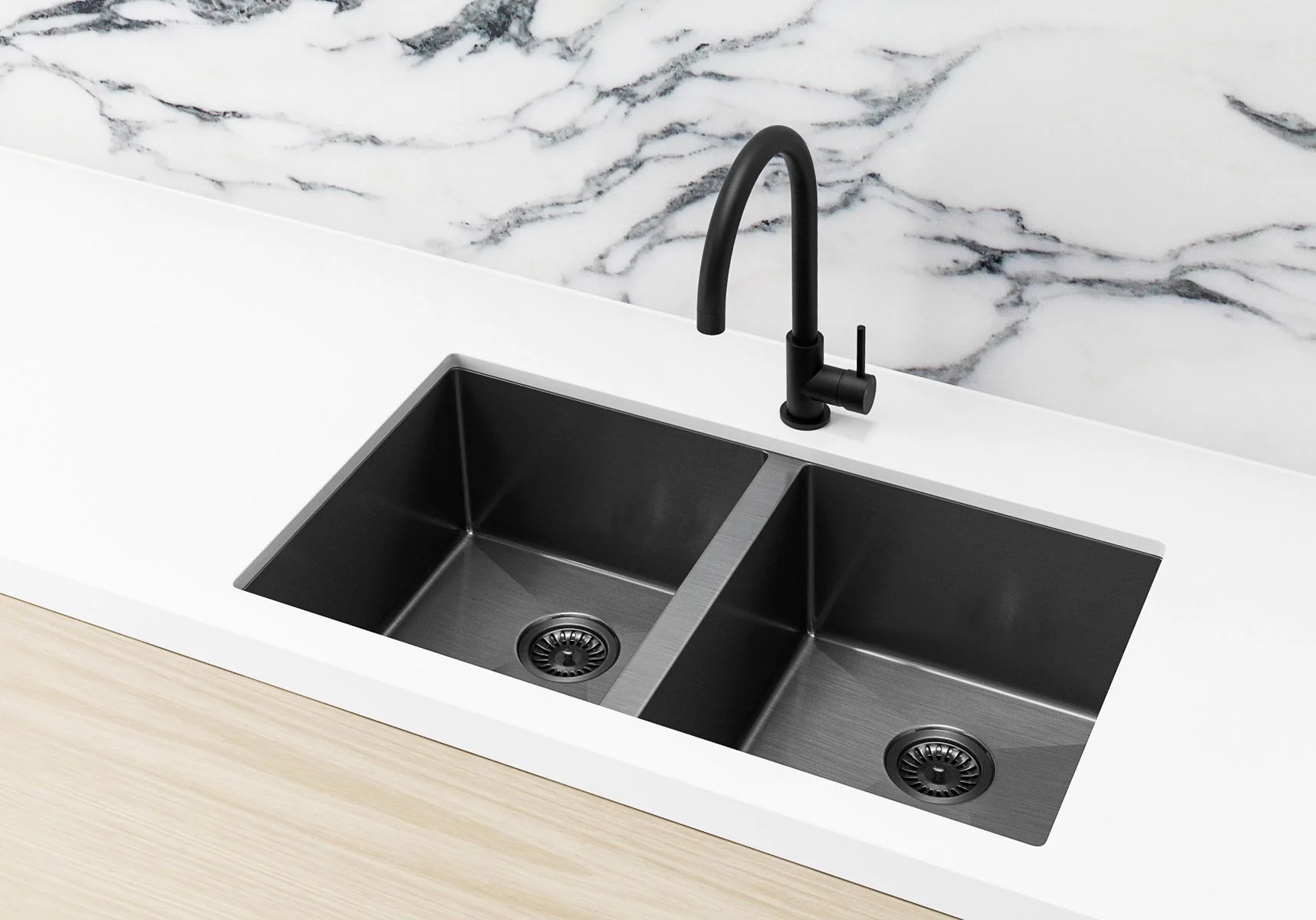 Lavello Kitchen Sink - Double Bowl 760 x 440 - Gunmetal Black - Image 3