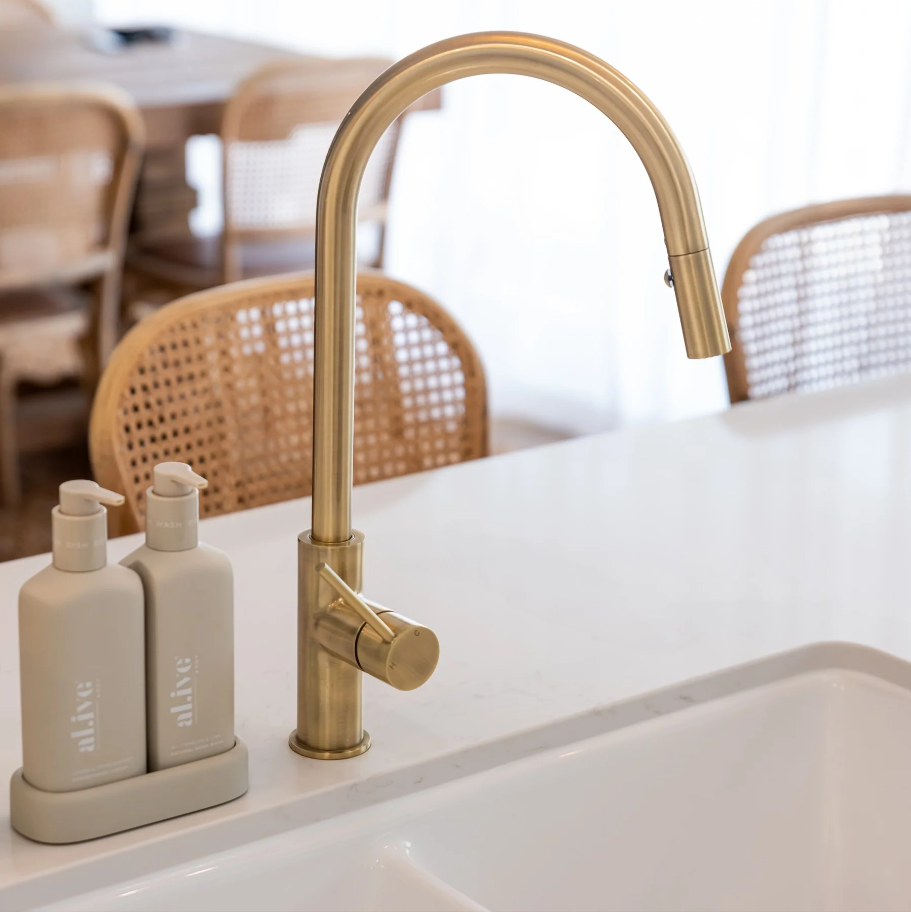 Round Piccola Pull Out Kitchen Mixer Tap - PVD Tiger Bronze - Image 7