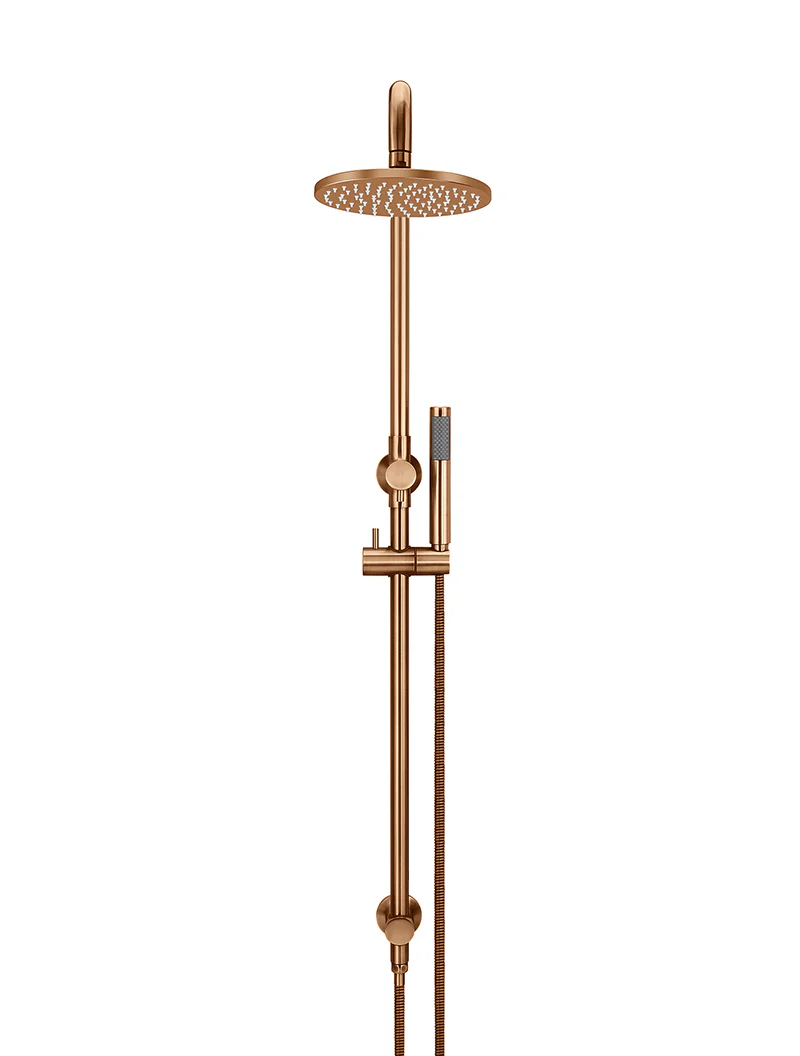 Round Combination Shower Rail, 200mm Rose, Single Function Hand Shower - Lustre Bronze - Image 2