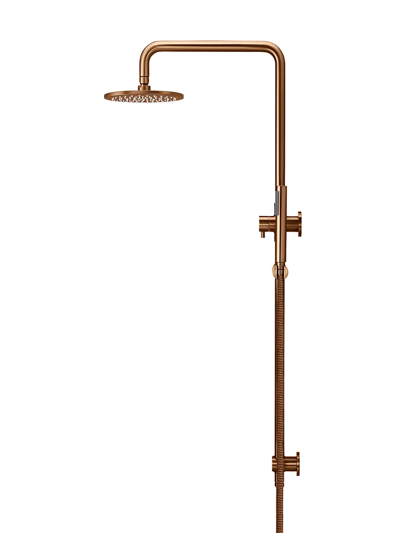Round Combination Shower Rail, 200mm Rose, Single Function Hand Shower - Lustre Bronze - Image 3