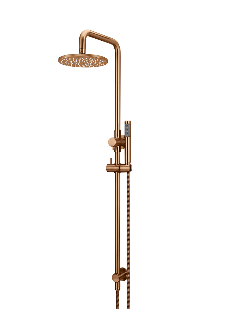 Round Combination Shower Rail, 200mm Rose, Single Function Hand Shower - Lustre Bronze - Image 4