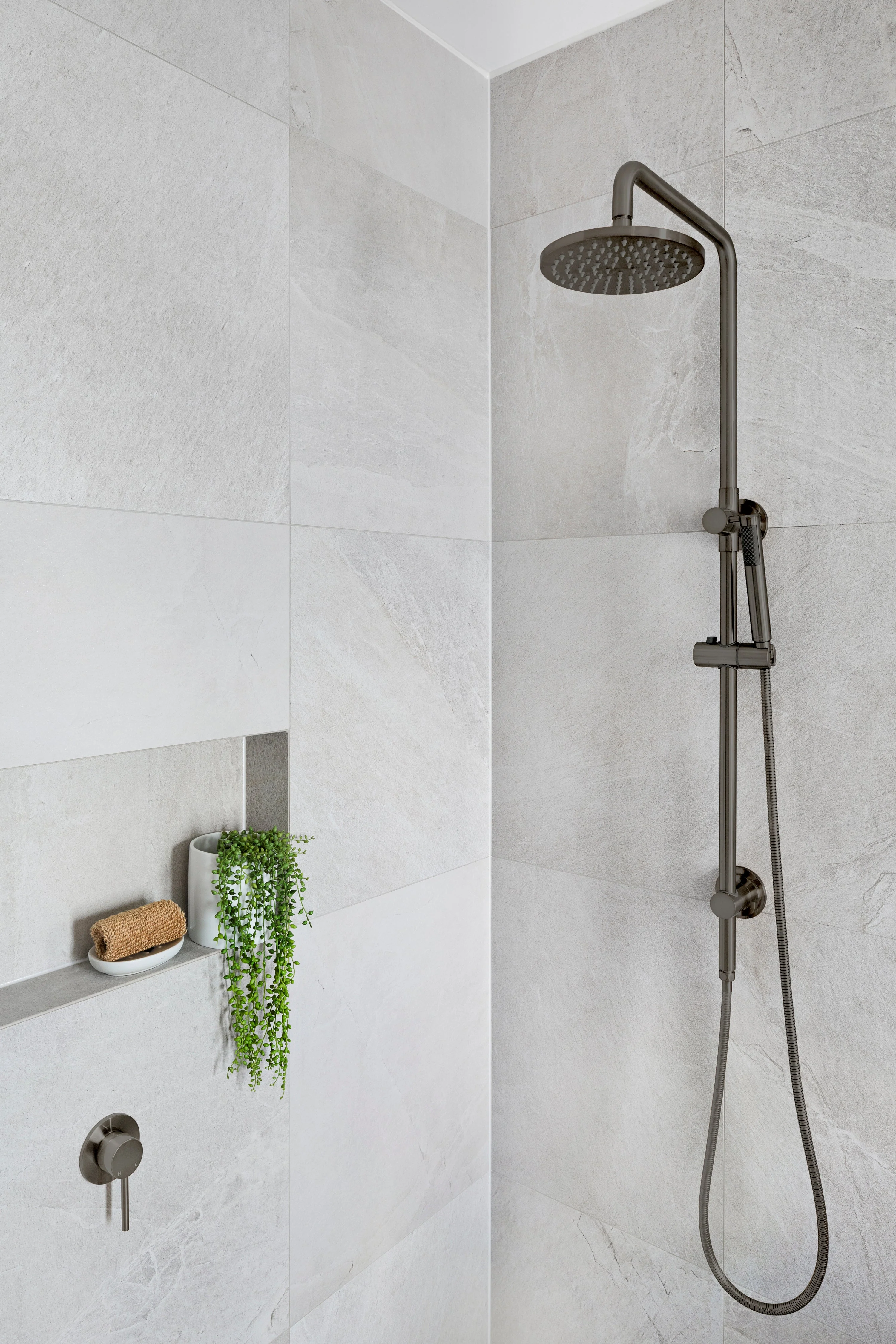 Round Combination Shower Rail, 200mm Rose, Single Function Hand Shower - Shadow Gunmetal - Image 5