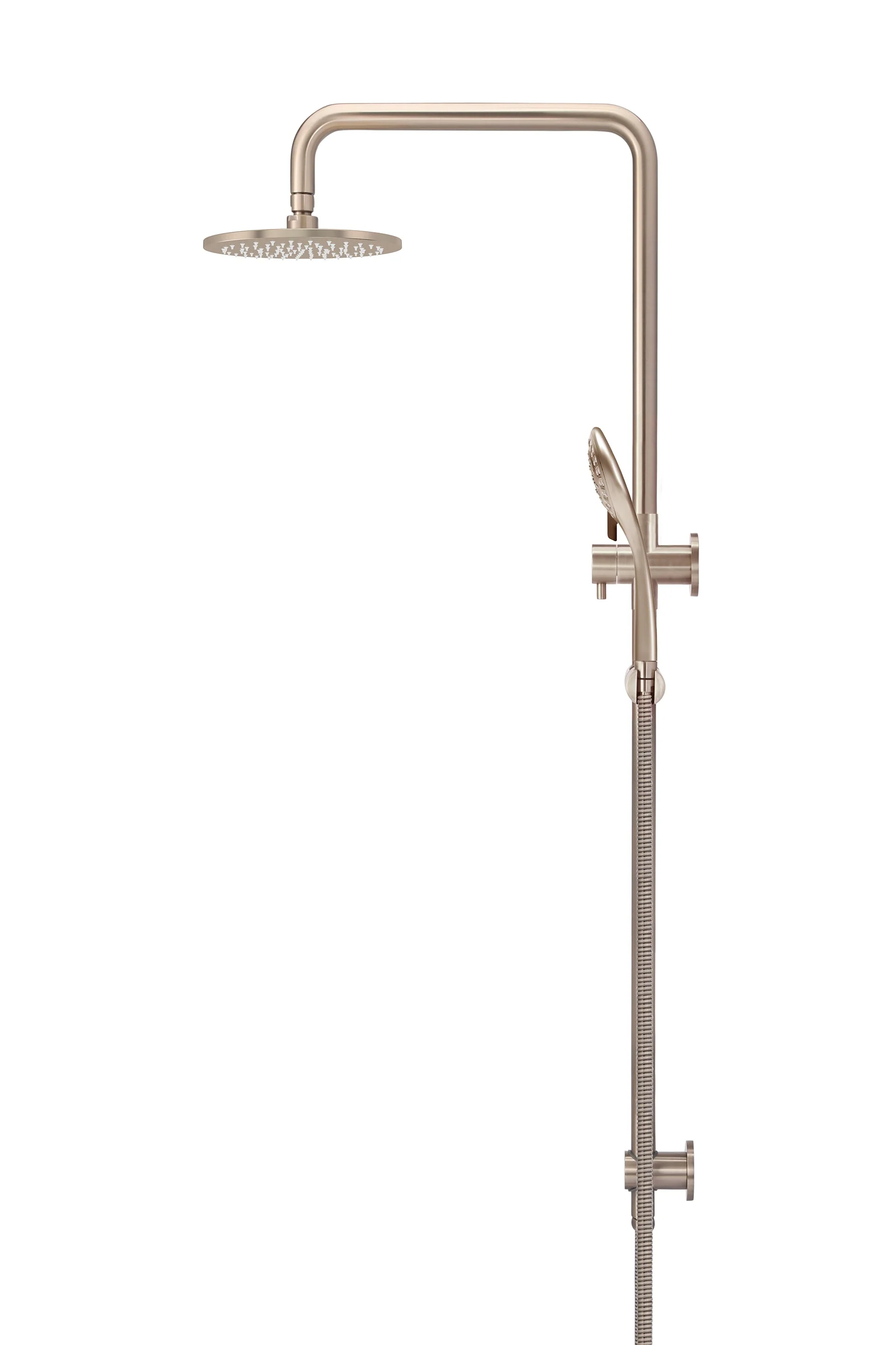 Round Combination Shower Rail 200mm Rose, Three Function Hand Shower - Champagne - Image 2