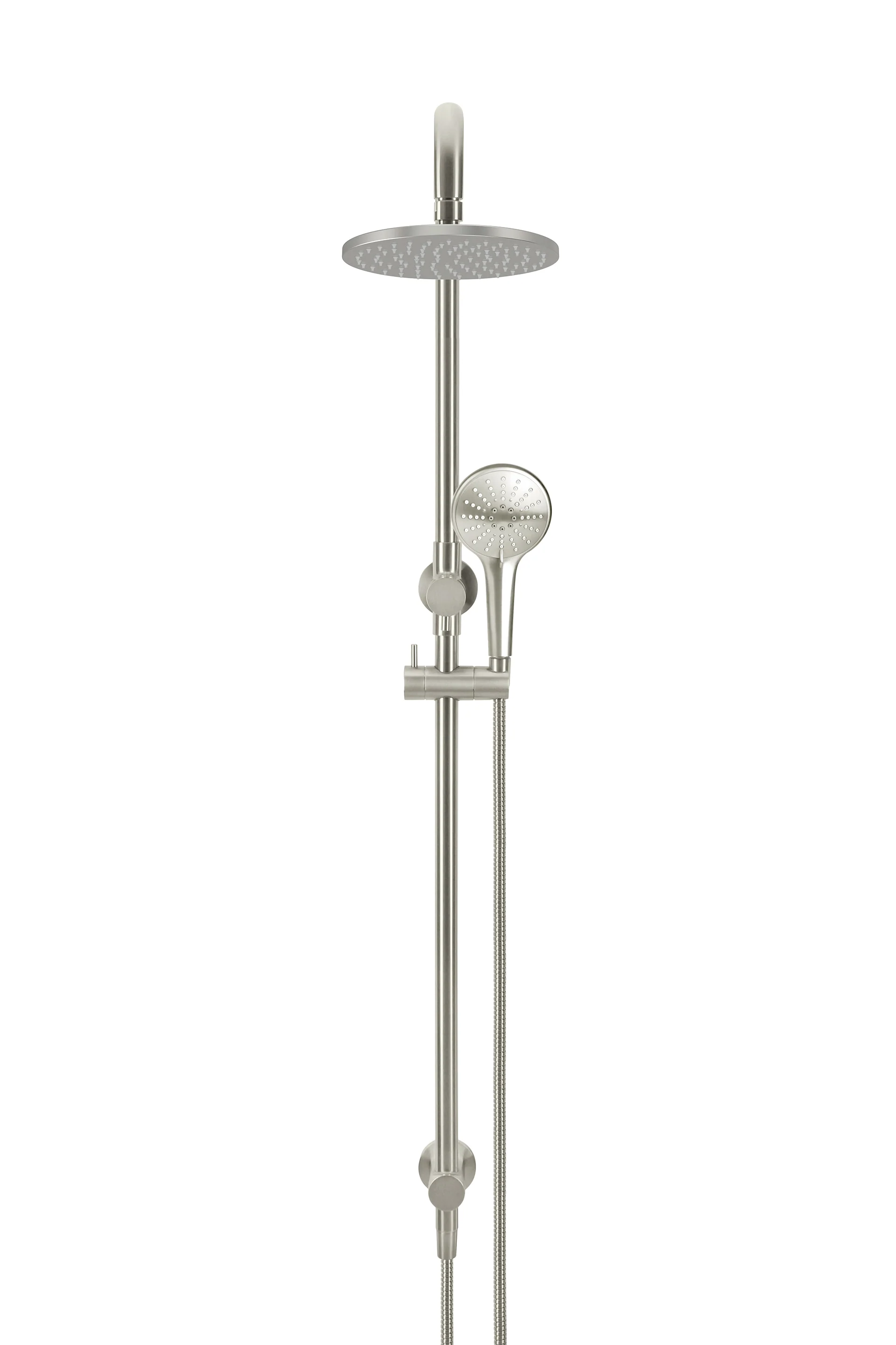 Round Combination Shower Rail 200mm Rose, Three Function Hand Shower - PVD Brushed Nickel - Image 2