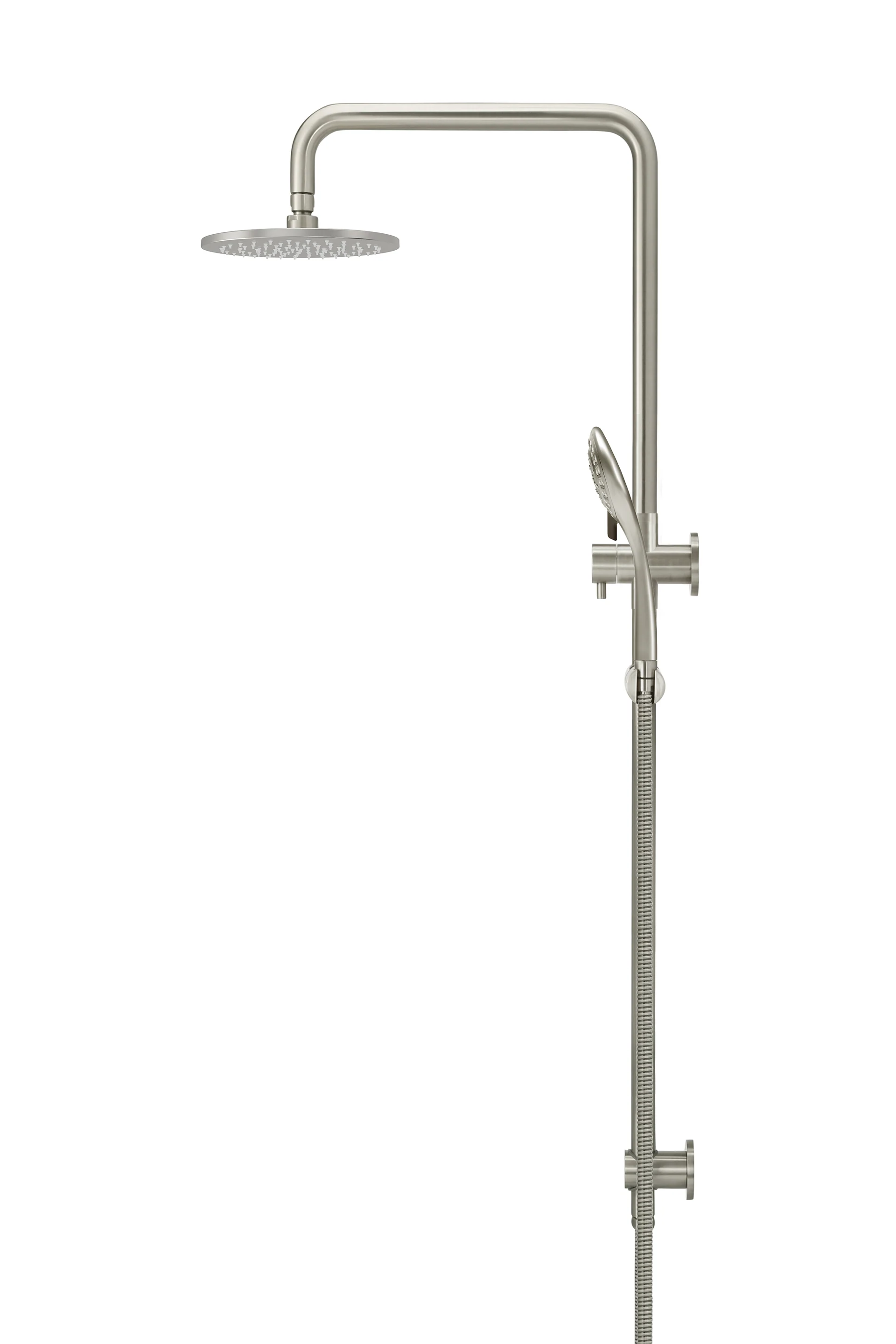 Round Combination Shower Rail 200mm Rose, Three Function Hand Shower - PVD Brushed Nickel - Image 3