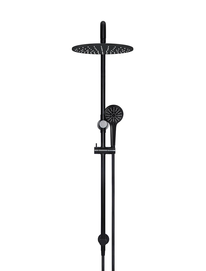 Round Combination Shower Rail, 300mm Rose, Three Function Hand Shower - Matte Black - Image 2