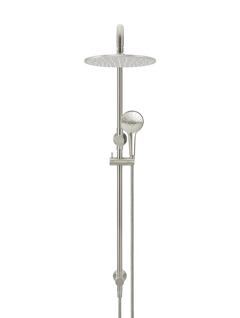 Round Combination Shower Rail 300mm Rose, Three Function Hand Shower - PVD Brushed Nickel - Image 2