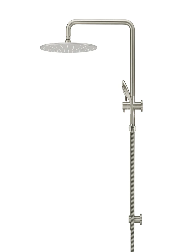 Round Combination Shower Rail 300mm Rose, Three Function Hand Shower - PVD Brushed Nickel - Image 3