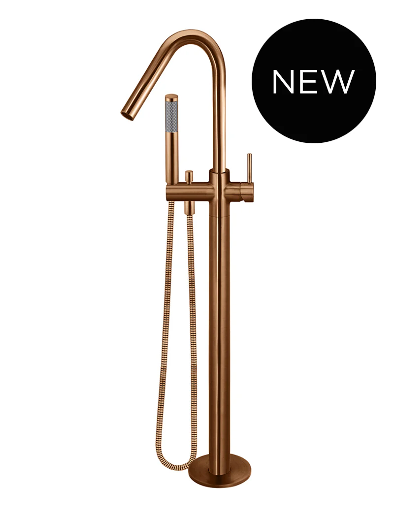 Round Freestanding Bath Spout and Hand Shower - Lustre Bronze