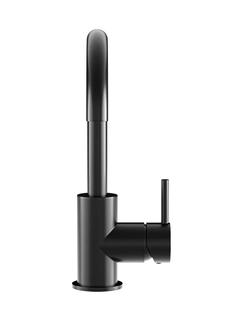 Round Gooseneck Basin Mixer with Cold Start - Matte Black - Image 3