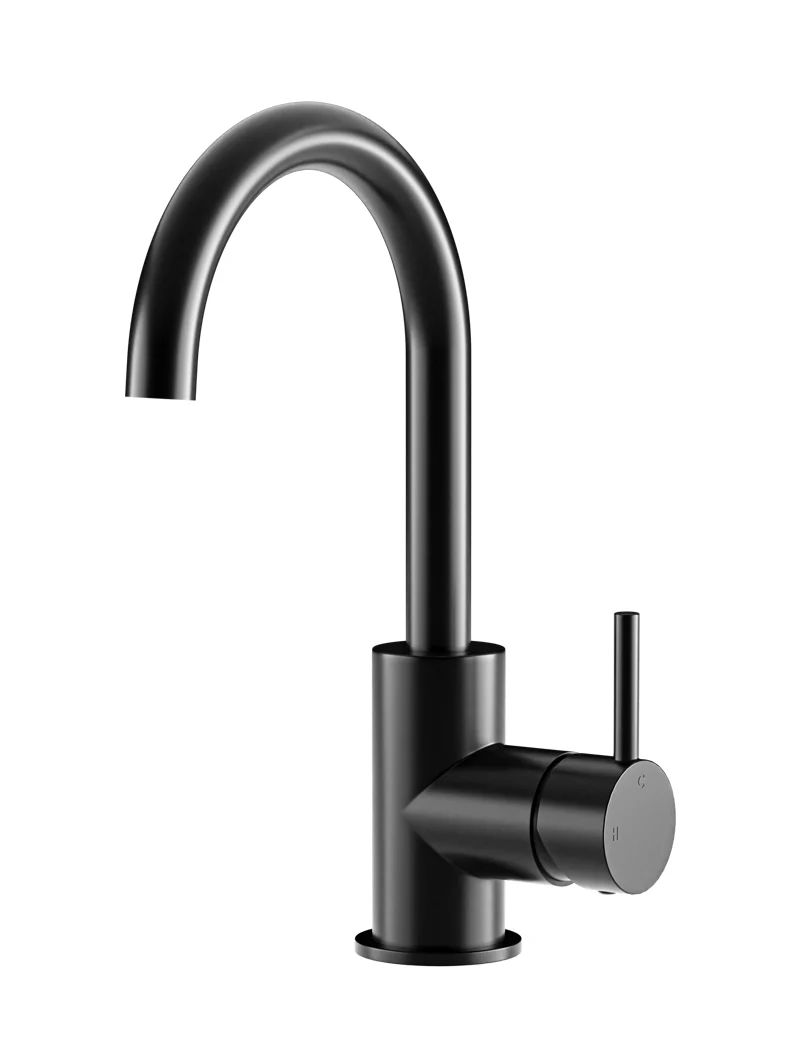 Round Gooseneck Basin Mixer with Cold Start - Matte Black - Image 4