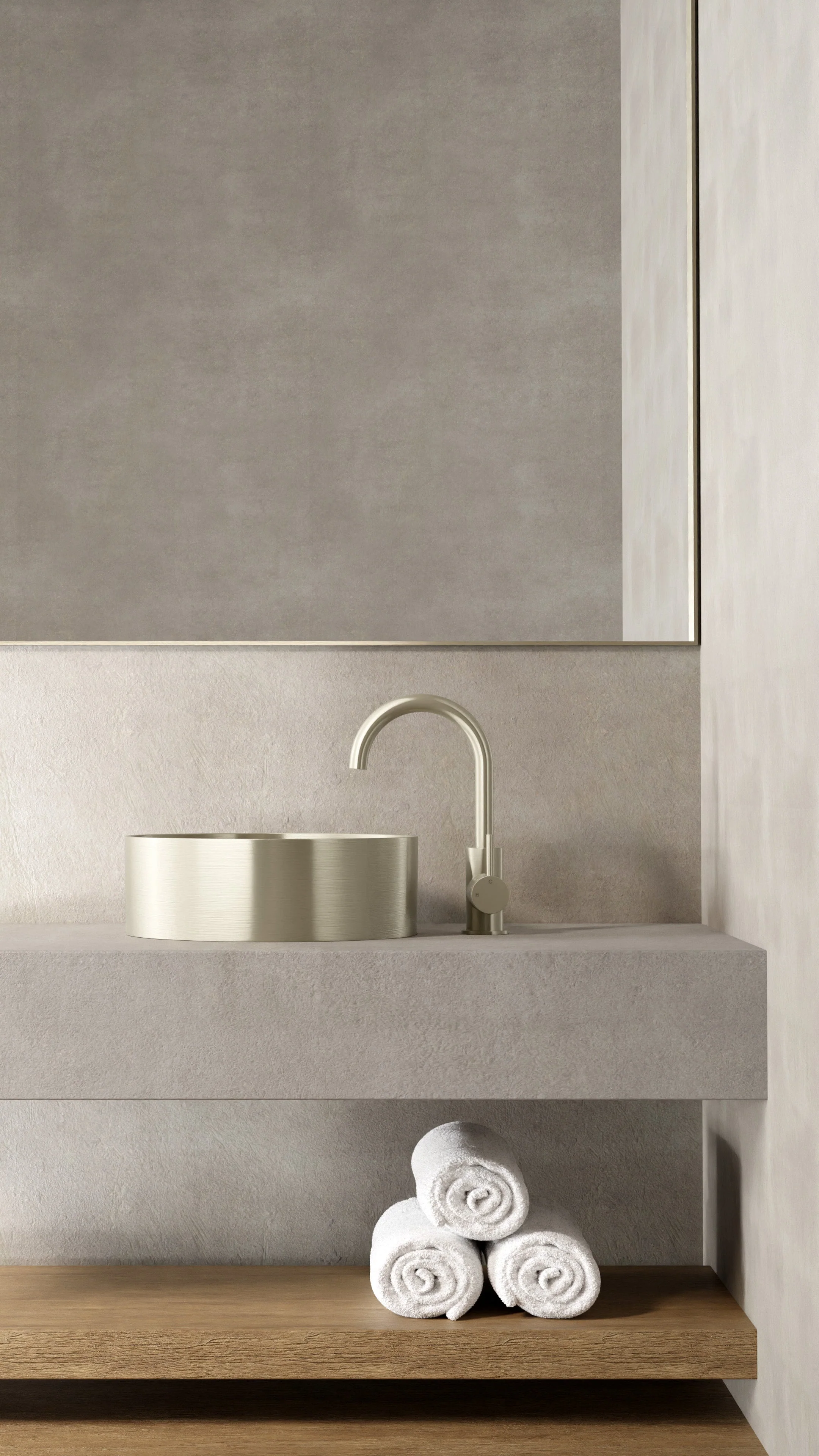 Round Gooseneck Basin Mixer with Cold Start - PVD Brushed Nickel - Image 5
