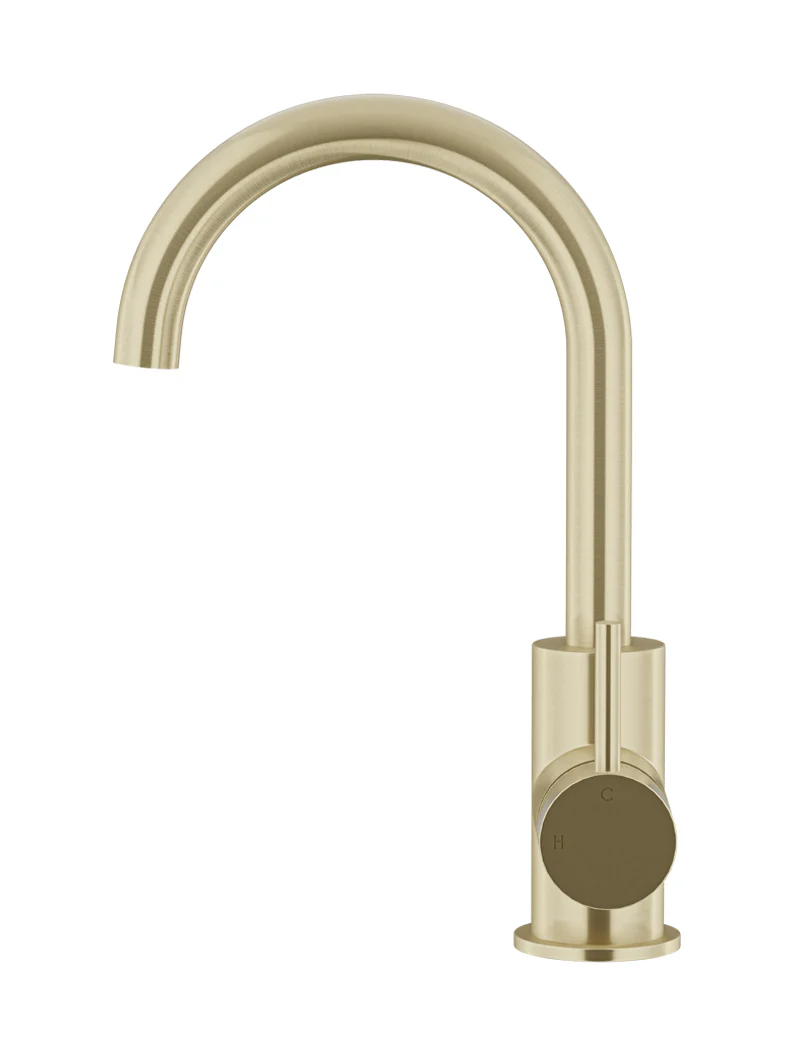 Round Gooseneck Basin Mixer with Cold Start - PVD Tiger Bronze - Image 2