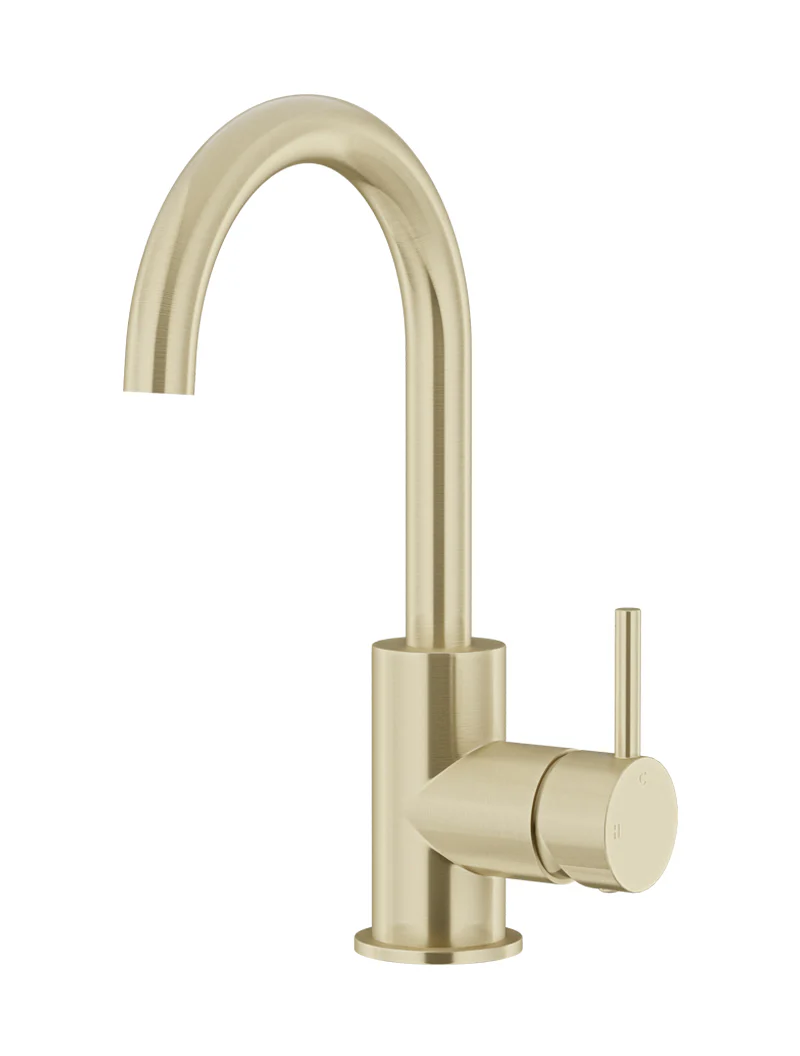 Round Gooseneck Basin Mixer with Cold Start - PVD Tiger Bronze - Image 4