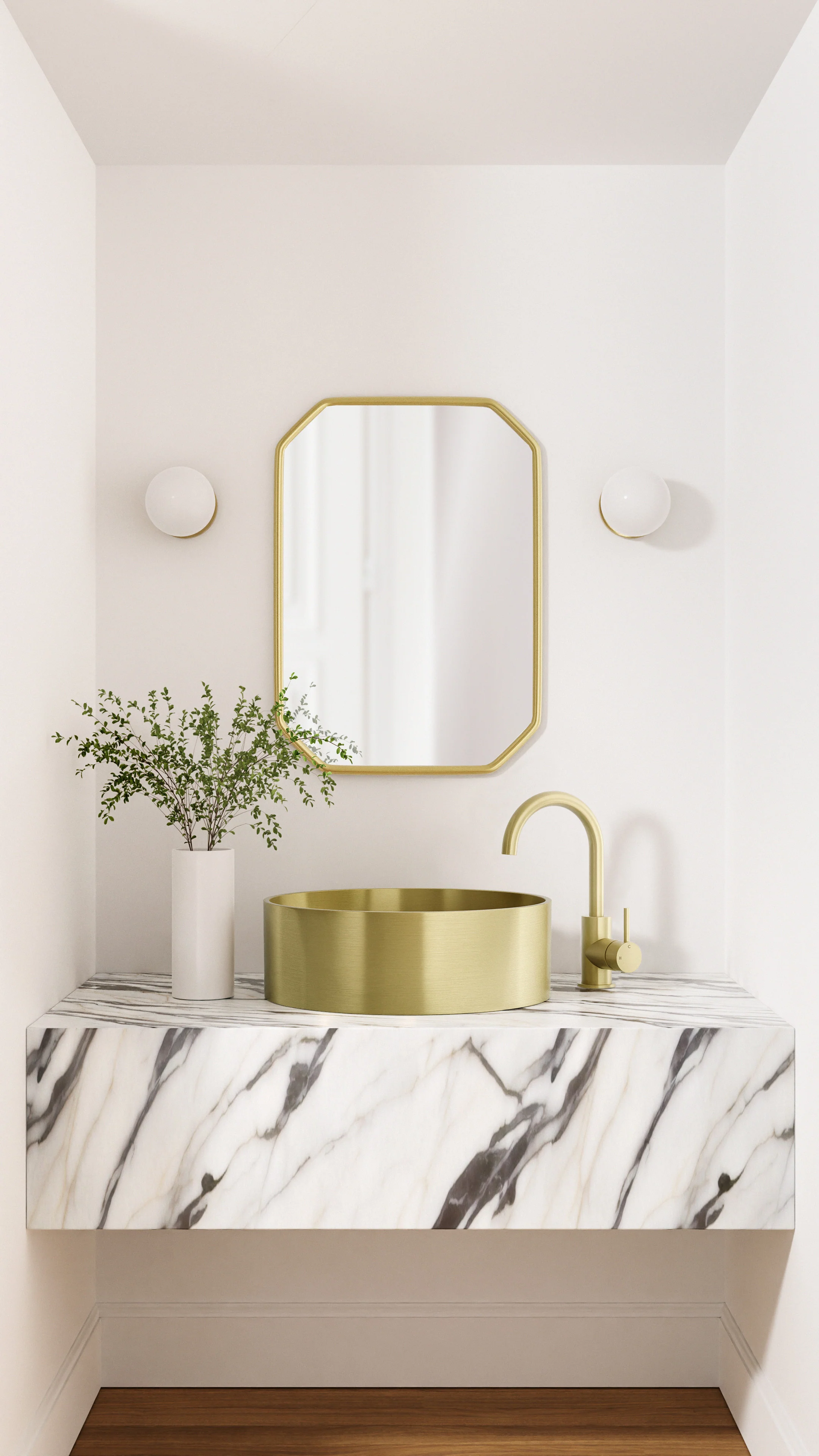 Round Gooseneck Basin Mixer with Cold Start - PVD Tiger Bronze - Image 5