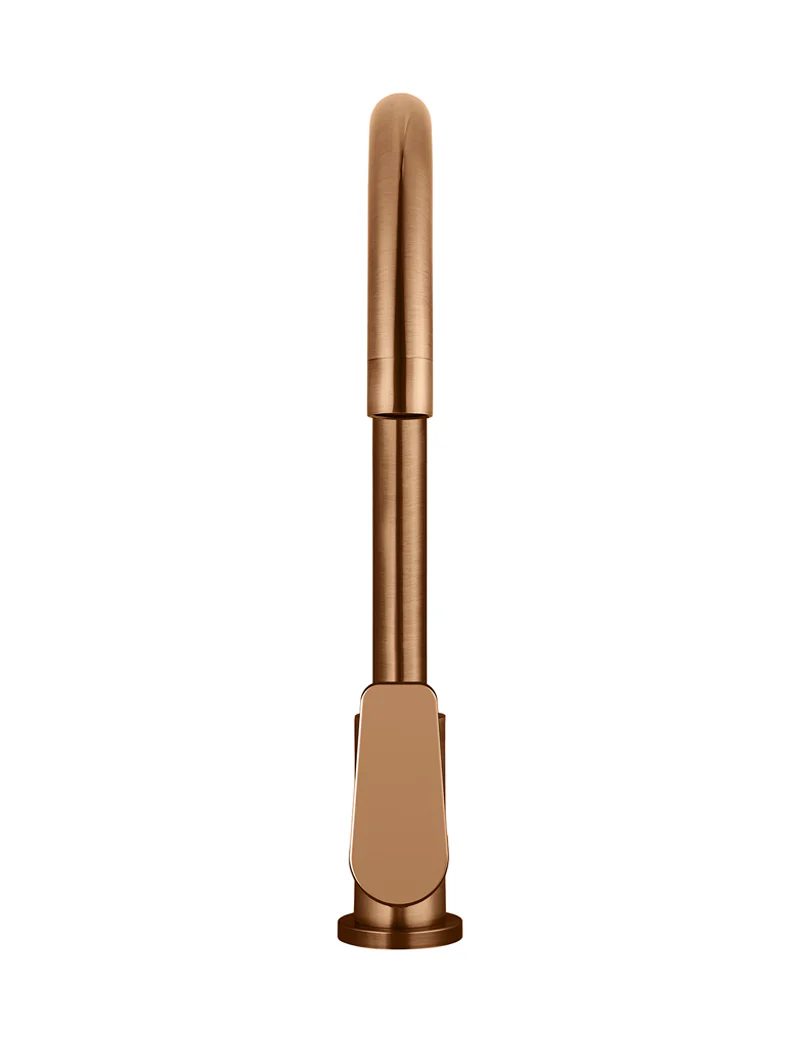 Round Gooseneck Kitchen Mixer Tap with Paddle Handle - Lustre Bronze - Image 4