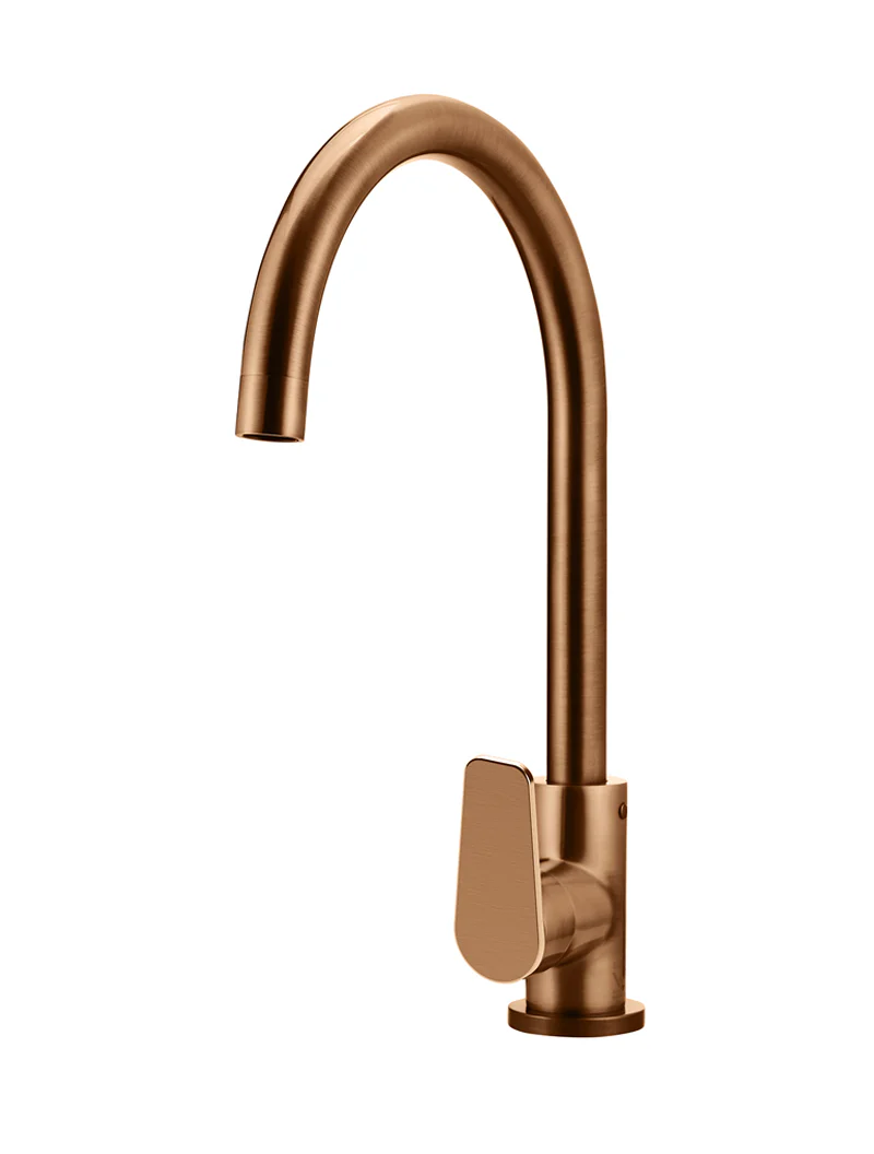 Round Gooseneck Kitchen Mixer Tap with Paddle Handle - Lustre Bronze - Image 5