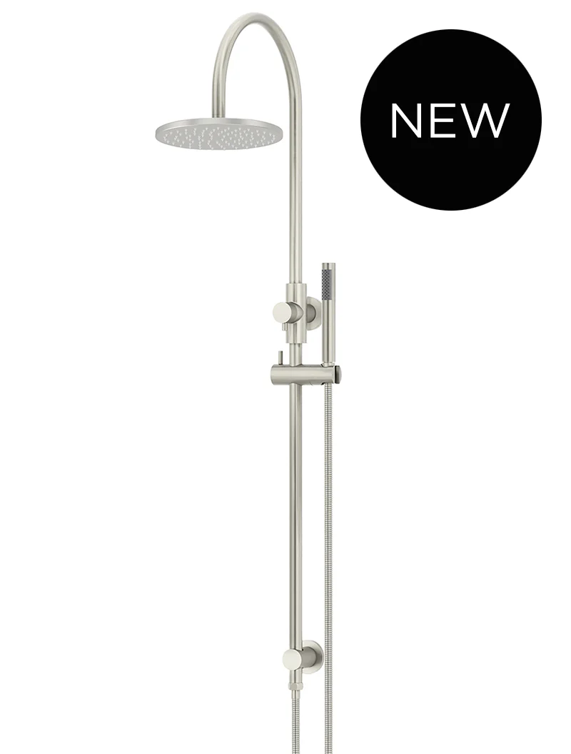 Round Gooseneck Shower Set with 200mm rose, Single-Function Hand Shower - PVD Brushed Nickel