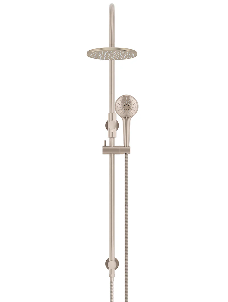 Round Gooseneck Shower Set with 200mm rose, Three-Function Hand Shower - Champagne - Image 2
