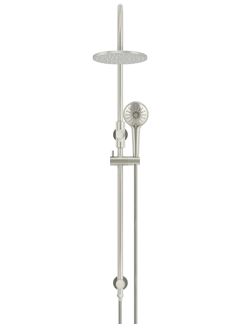Round Gooseneck Shower Set with 200mm rose, Three-Function Hand Shower - PVD Brushed Nickel - Image 2