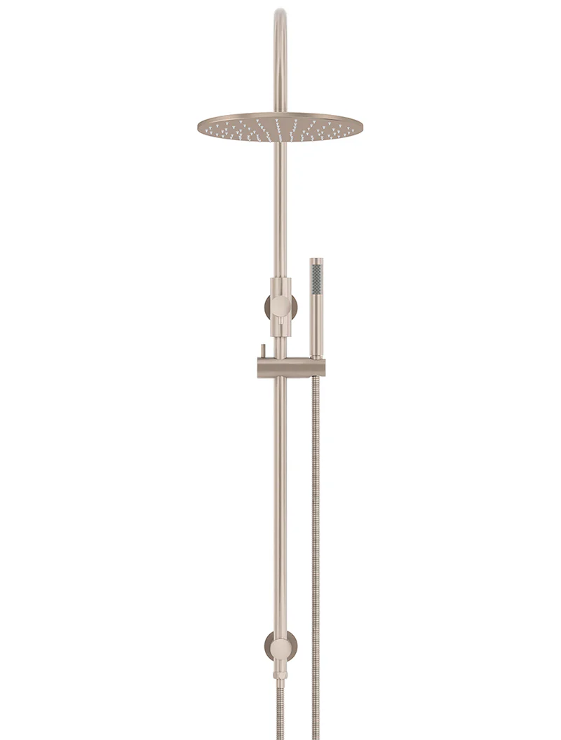 Round Gooseneck Shower Set with 300mm rose, Single-Function Hand Shower - Champagne - Image 2