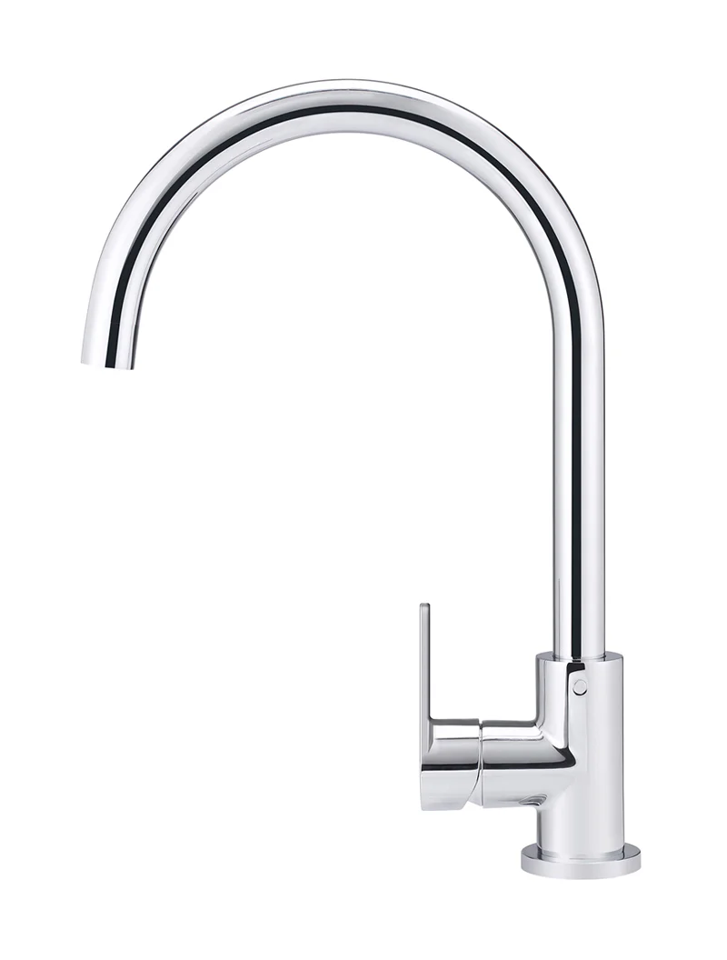 Round Gooseneck Kitchen Mixer Tap with Paddle Handle - Polished Chrome - Image 2