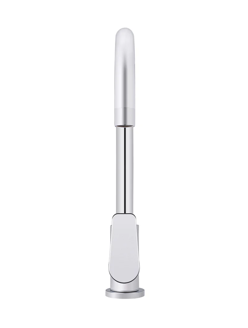 Round Gooseneck Kitchen Mixer Tap with Paddle Handle - Polished Chrome - Image 3