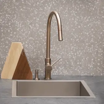 Round Paddle Piccola Pull Out Kitchen Mixer Tap - Champagne - Image 6
