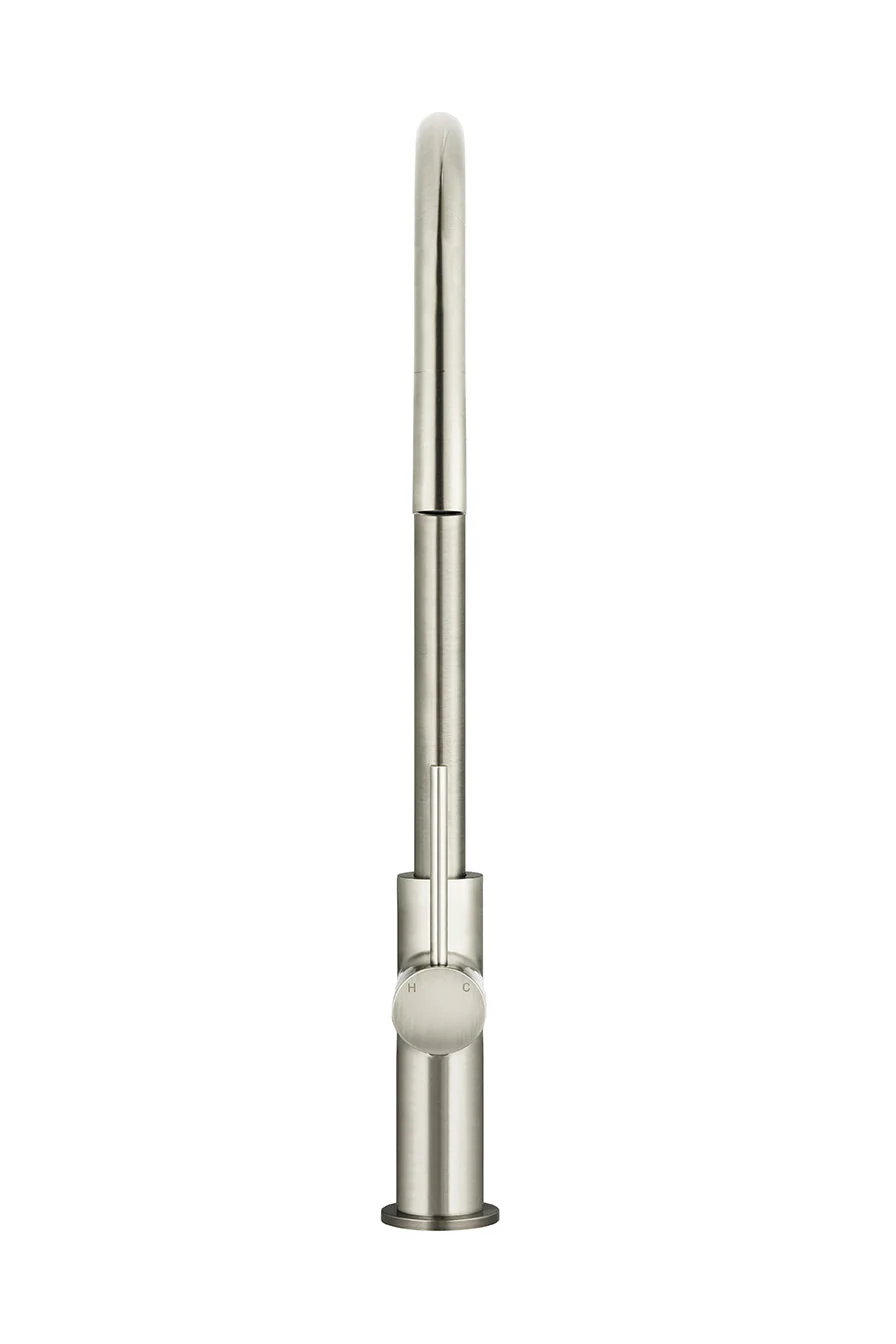 Round Piccola Pull Out Kitchen Mixer Tap - PVD Brushed Nickel - Image 4