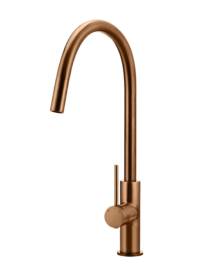 Round Piccola Pull Out Kitchen Mixer Tap - Lustre Bronze - Image 5