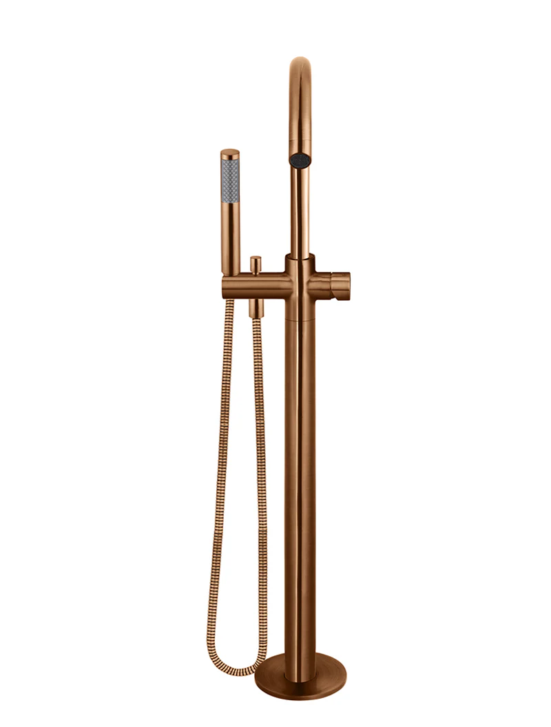 Round Pinless Freestanding Bath Spout and Hand Shower - Lustre Bronze - Image 4