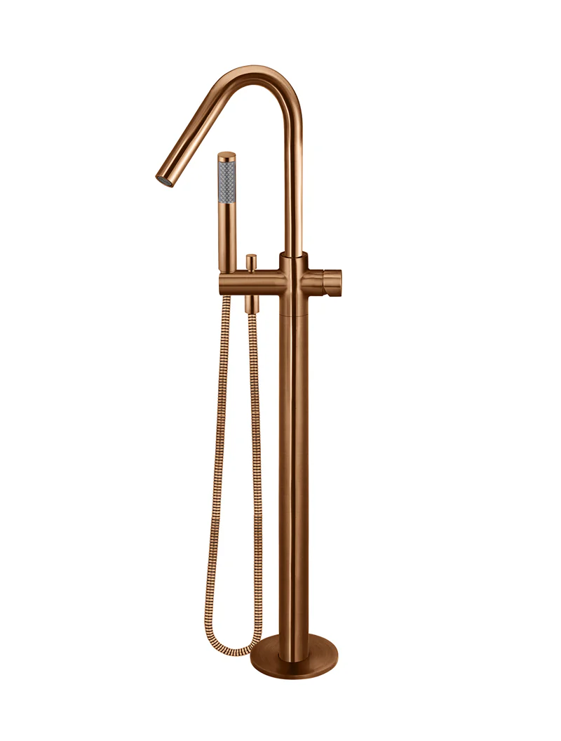 Round Pinless Freestanding Bath Spout and Hand Shower - Lustre Bronze - Image 5
