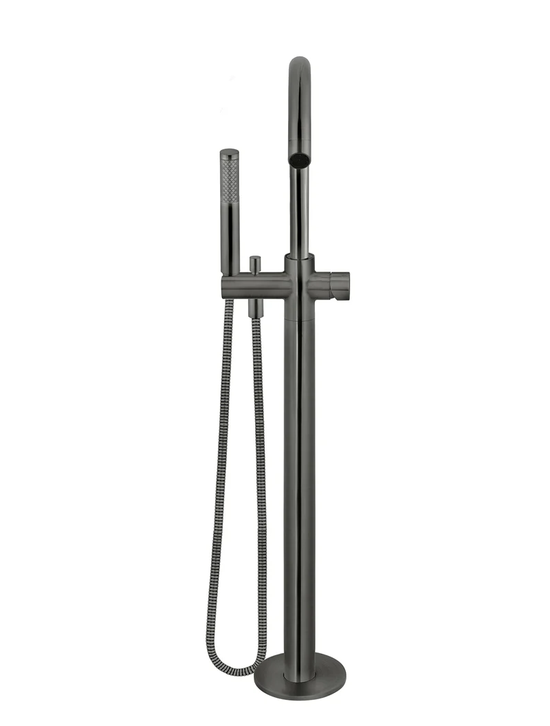 Round Pinless Freestanding Bath Spout and Hand Shower - Shadow Gunmetal - Image 3