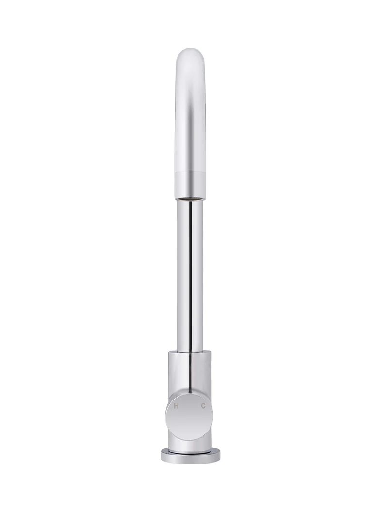 Round Gooseneck Kitchen Mixer Tap with Pinless Handle - Polished Chrome - Image 3