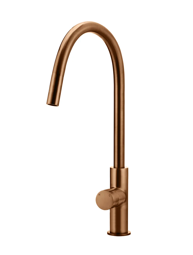 Round Pinless Piccola Pull Out Kitchen Mixer Tap - Lustre Bronze - Image 5