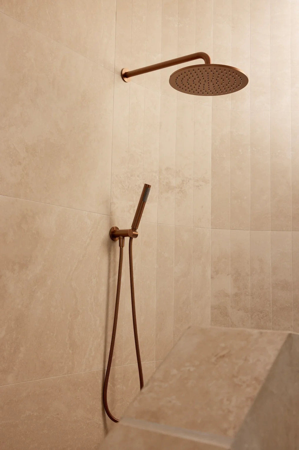 Round Wall Shower Curved Arm 400mm - Lustre Bronze - Image 5