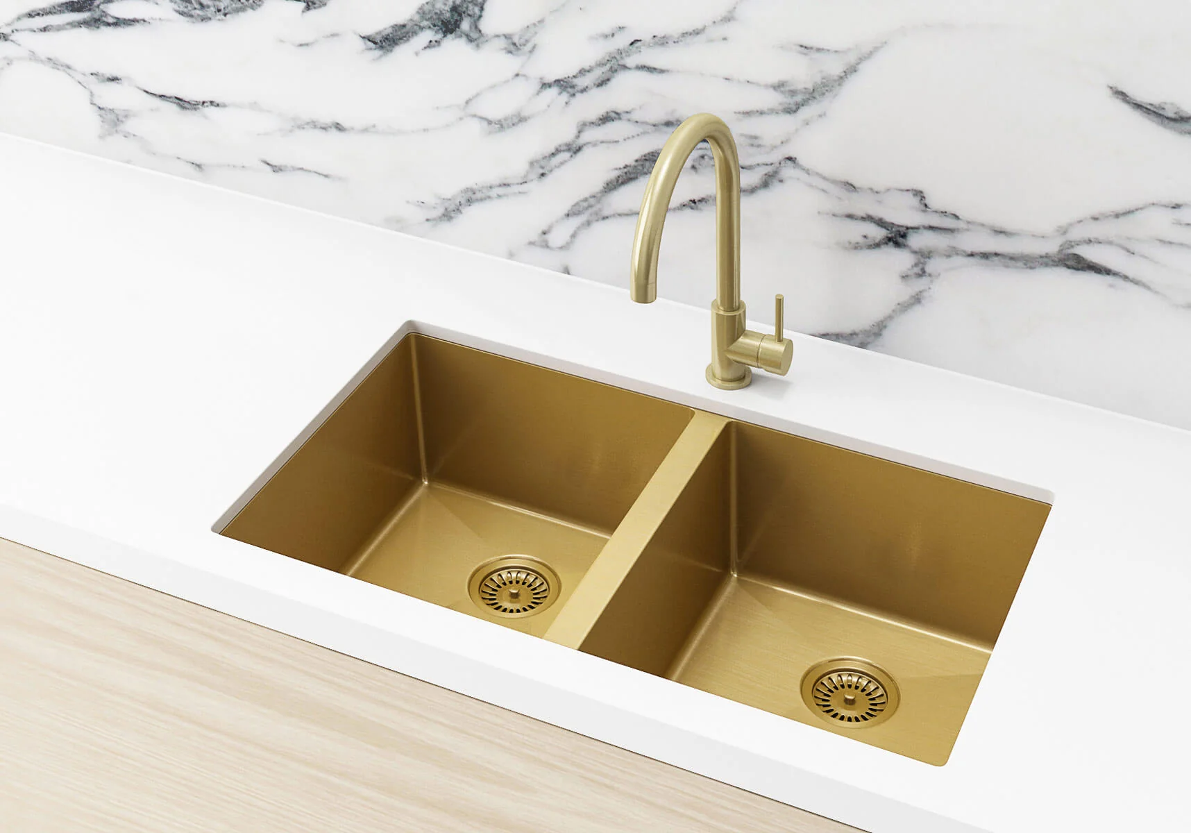 Lavello Kitchen Sink - Double Bowl 760 x 440 - Brushed Bronze Gold - Image 4