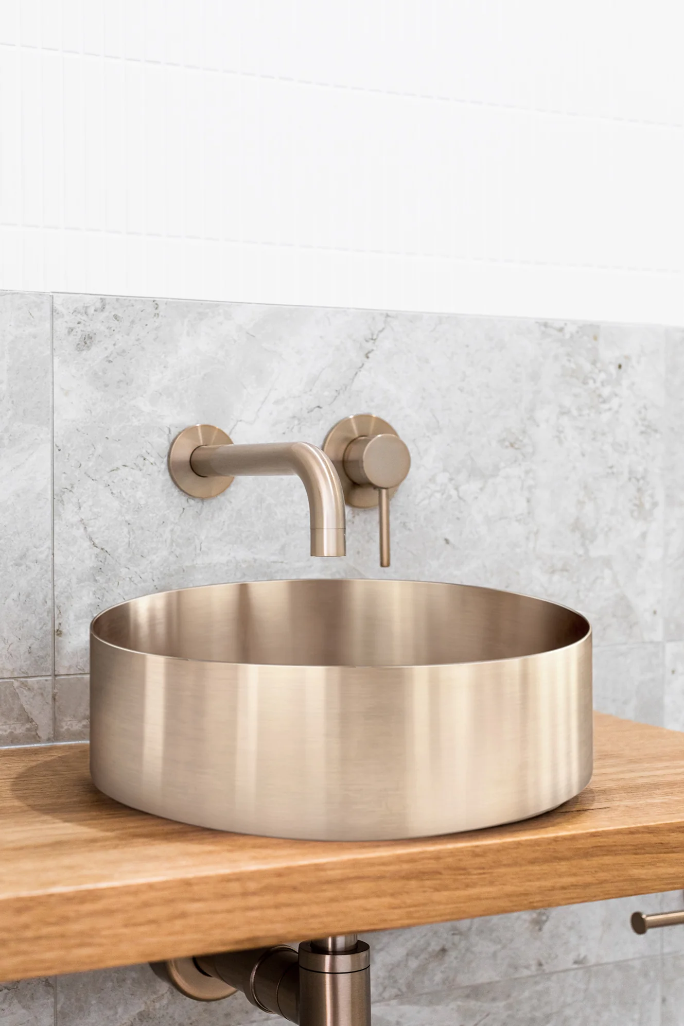 Lavello Round Steel Bathroom Basin 380 x 110 - PVD Champagne - Image 4
